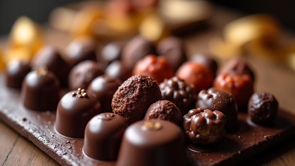 A beautiful display of artisanal Swiss chocolates and pralines for a catered event.